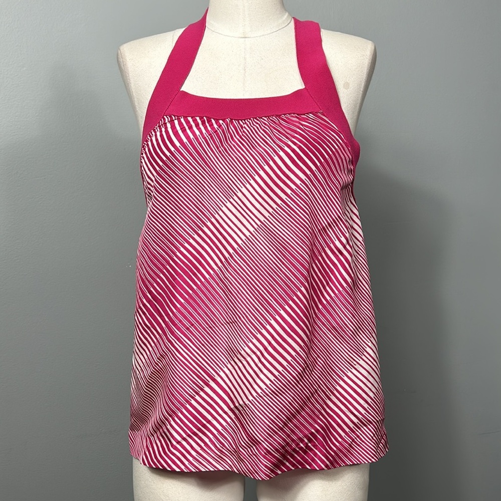 Theory 100% silk pink striped racerback tank top size M